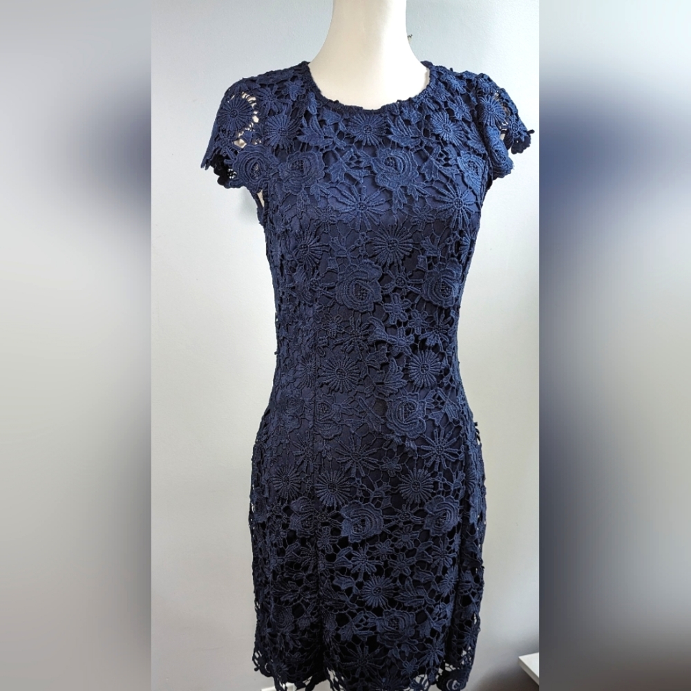 Lulu's Romance Language Backless Lace Dress Navy Blue Size M